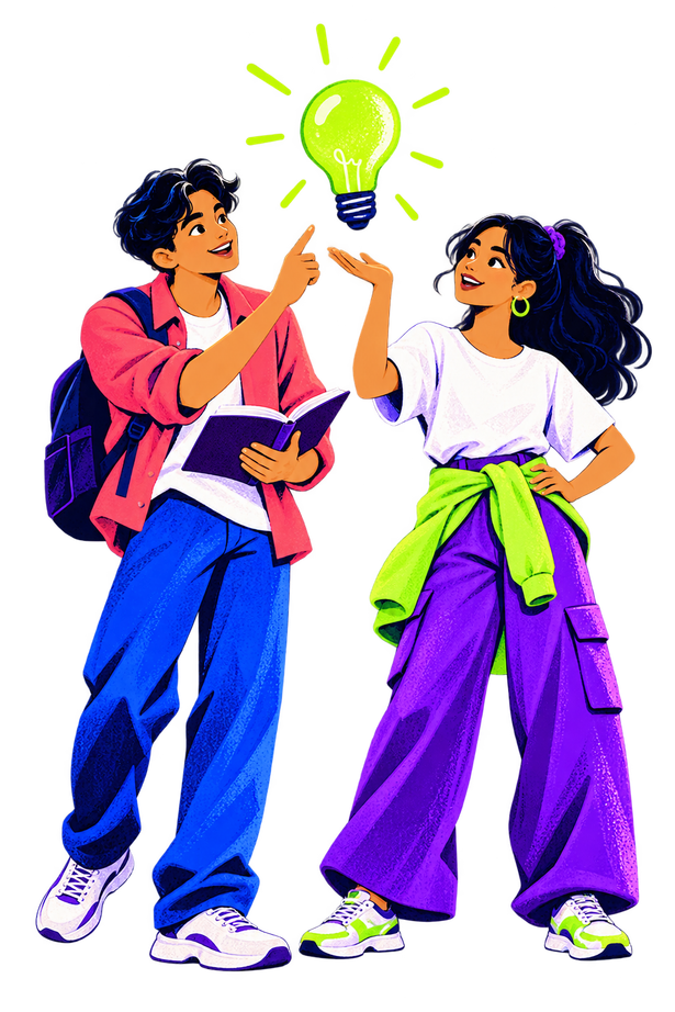 Two young founders sharing a lightbulb idea